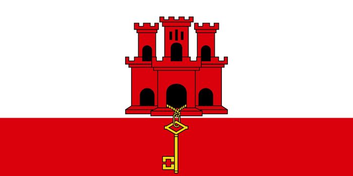 Sovereign state flag of dependent country of Gibraltar in official colors. 