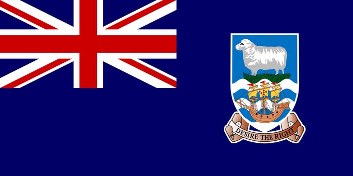 Sovereign state flag of dependent country of Falkland Islands in official colors. 