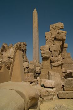 Obelisk and ruins  in Karnak temple, Luxor Egypt.