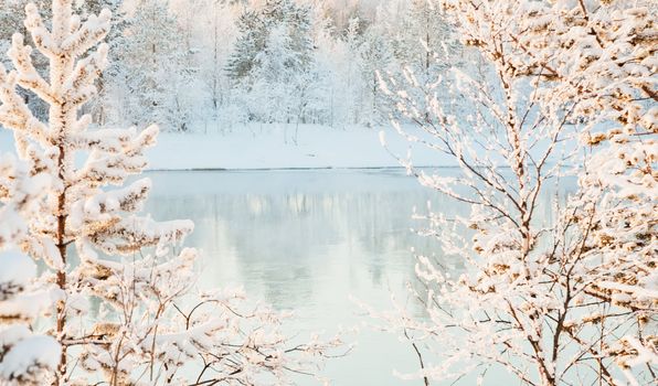 The sunny winter landscape - river view