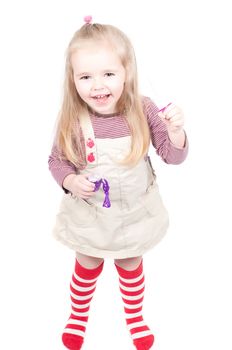 Shot of little girl, who making bubbles