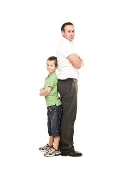 Father and son isolated on white background