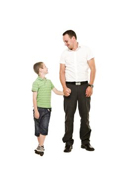 Father and son isolated on white background