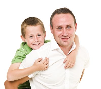 Happy Father and son isolated on white background