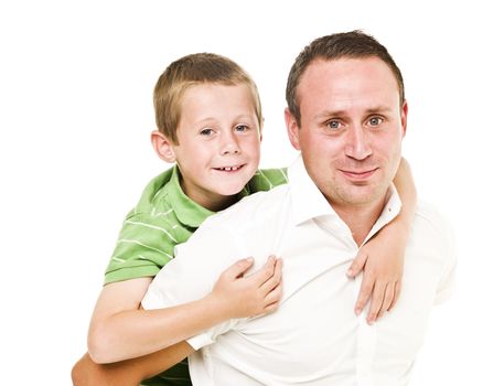 Happy Father and son isolated on white background