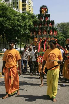 Thaipusam One of the annual attractive even in Singapore. Walking from one temple ton another temple with Kavadi in Thaipusam 2009.