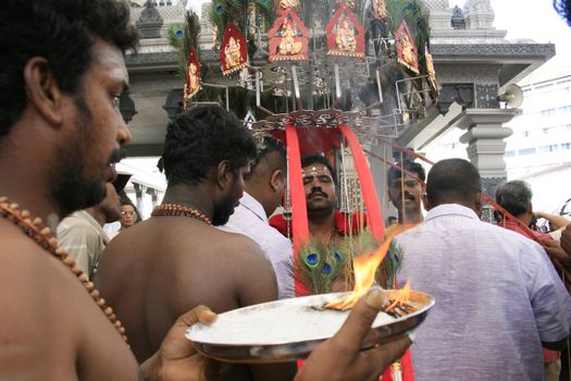 Thaipusam One of the annual attractive even in Singapore. Preparing to carry Kavadi in Thaipusam 2009.