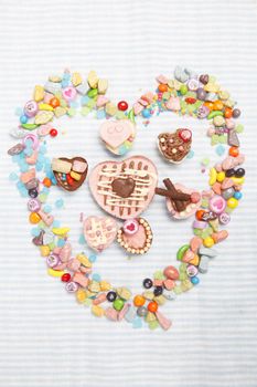Heart shape of chocolate and candy.