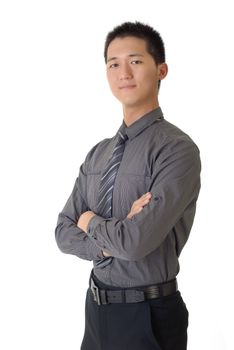 Successful businessman of Chinese, closeup portrait isolated on white background.