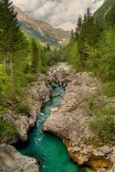 Canyon of Soca river also known as "emerald river" Slovenia. 