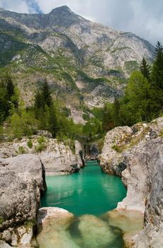 Canyon of Soca river also known as "emerald river" Slovenia. 