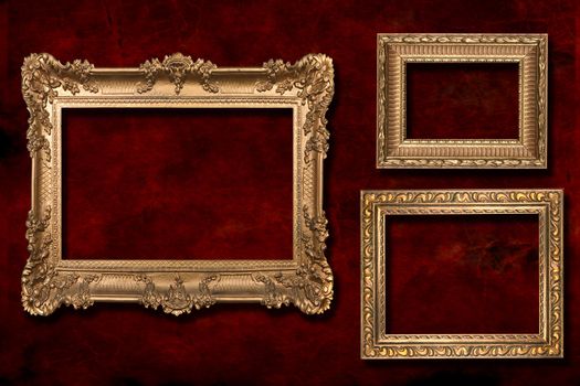 3 Gold Frames Against a Grunge Red Textured Background