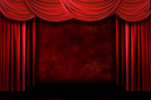 Grunge Red Stage Theater Drapes With Dramatic Lighting 
