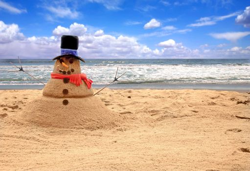 Snowman Made of Sand on the Beach Outdoors