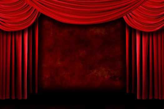 Grunge Stage Theater Drape Curtains Against a Dark Background