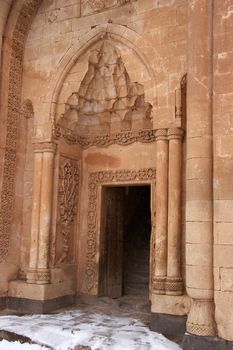 Entrance to the main building of Ishak Pasha Palace. It is an 18th century complex located near Mount Ararat in the Dogubayazit district of Agri province of Turkey.