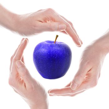 hand and apple isolated on a white background showing healthy food concept