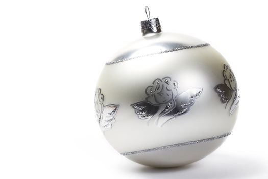 white dull christmas ball with angel painting on white background