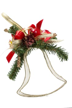 bell shaped christmas arrangement standing on white background
