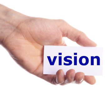 vision or future concept with hand word and paper