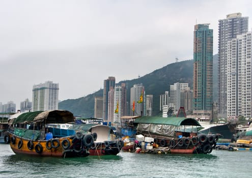 Hong Kong Harbor: sampans.