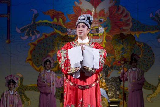 CHINA, SHENZHEN, GUANGDONG PROVINCE - FEBRUARY 13, 2009: Traditional Beijing Opera, performed by professional Chinese actors and actress for Chinese New Year celebration.