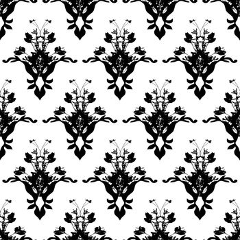 Black and white floral background wallpaper with repeat design