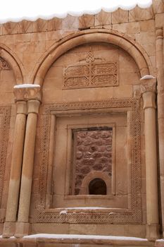 Window of the main building of Ishak Pasha Palace. It is an 18th century complex located near Mount Ararat in the Dogubayazit district of Agri province of Turkey.