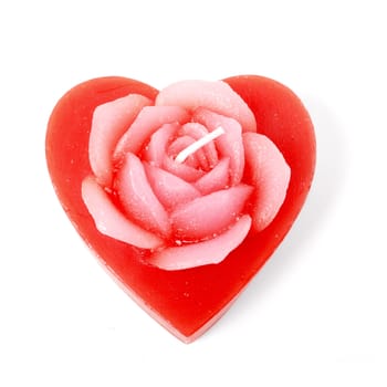 rose heart candle isolated over white