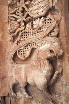 Carving on facade of Ishak Pasha Palace. It is an 18th century complex located near Mount Ararat in the Dogubayazit district of Agri province of Turkey.