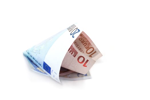 Bills euro rolled up insulated on white background