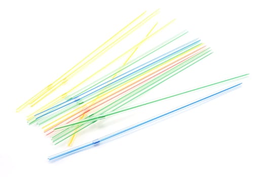 Plastic straws for cocktail on white background