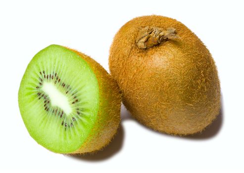 half and full kiwis, isolated on white