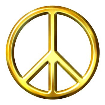 3d golden peace symbol isolated in white