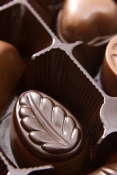 A closeup of a box of chocolate truffles.

