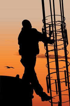 Silhouette of construction worker against sunset sky