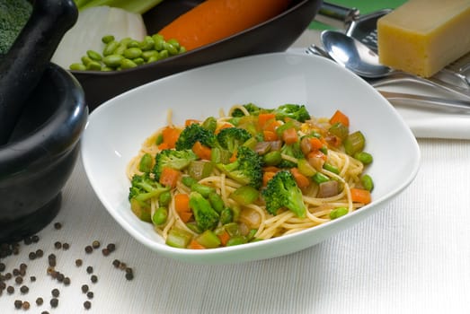 italian spaghetti pasta with fresh homemade vegetable sauce