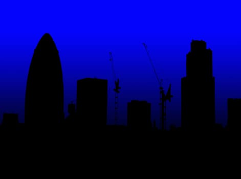 A simple silhouette of the skyline of London (featuring the Gherkin).