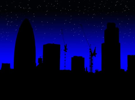 A simple silhouette of the skyline of London (featuring the Gherkin).