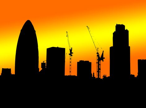 A simple silhouette of the skyline of London (featuring the Gherkin).