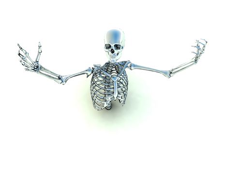 Skeleton coming out of the ground for Halloween or medical concepts.