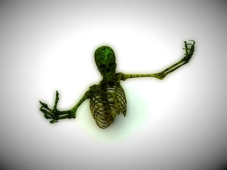 Skeleton coming out of the ground for Halloween or medical concepts.