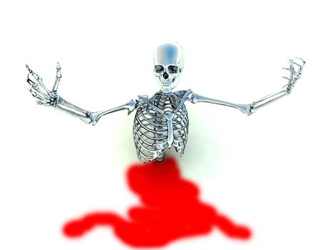 Skeleton coming out of the ground for Halloween or medical concepts.
