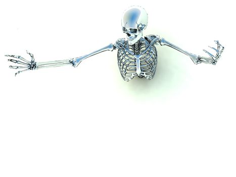 Skeleton coming out of the ground for Halloween or medical concepts.