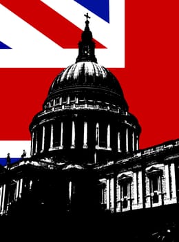 St Paul's Cathedral in London with the UK Flag.