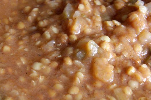 A close-up of lentil soup.