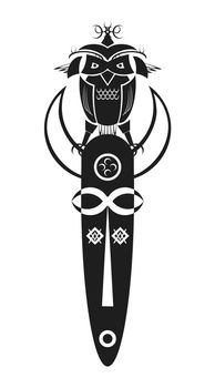 a monochrome stylised design of an african mask