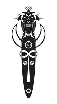 a monochrome stylised design of an african mask