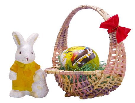Basket with easter eggs and bunny