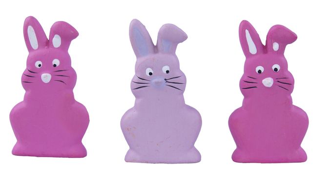 three pink easter bunnies isolated